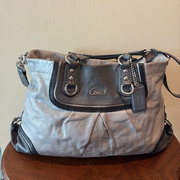 Coach 17096Ashleytri-color satchel shoulder/Crossbody bagleather gray EUC